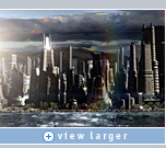 Zoic relies on NVIDIA Quadro graphics to give their clients the realism required for effective storytelling. This Battlestar Galactica shot combines a futuristic skyline in the background, with real water footage in the foreground.